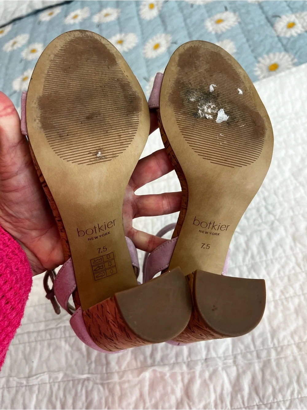 Anthropologie Botkier Gianna Ankle-Strap Suede Cork Heel Sandals Lilac Size 7.5